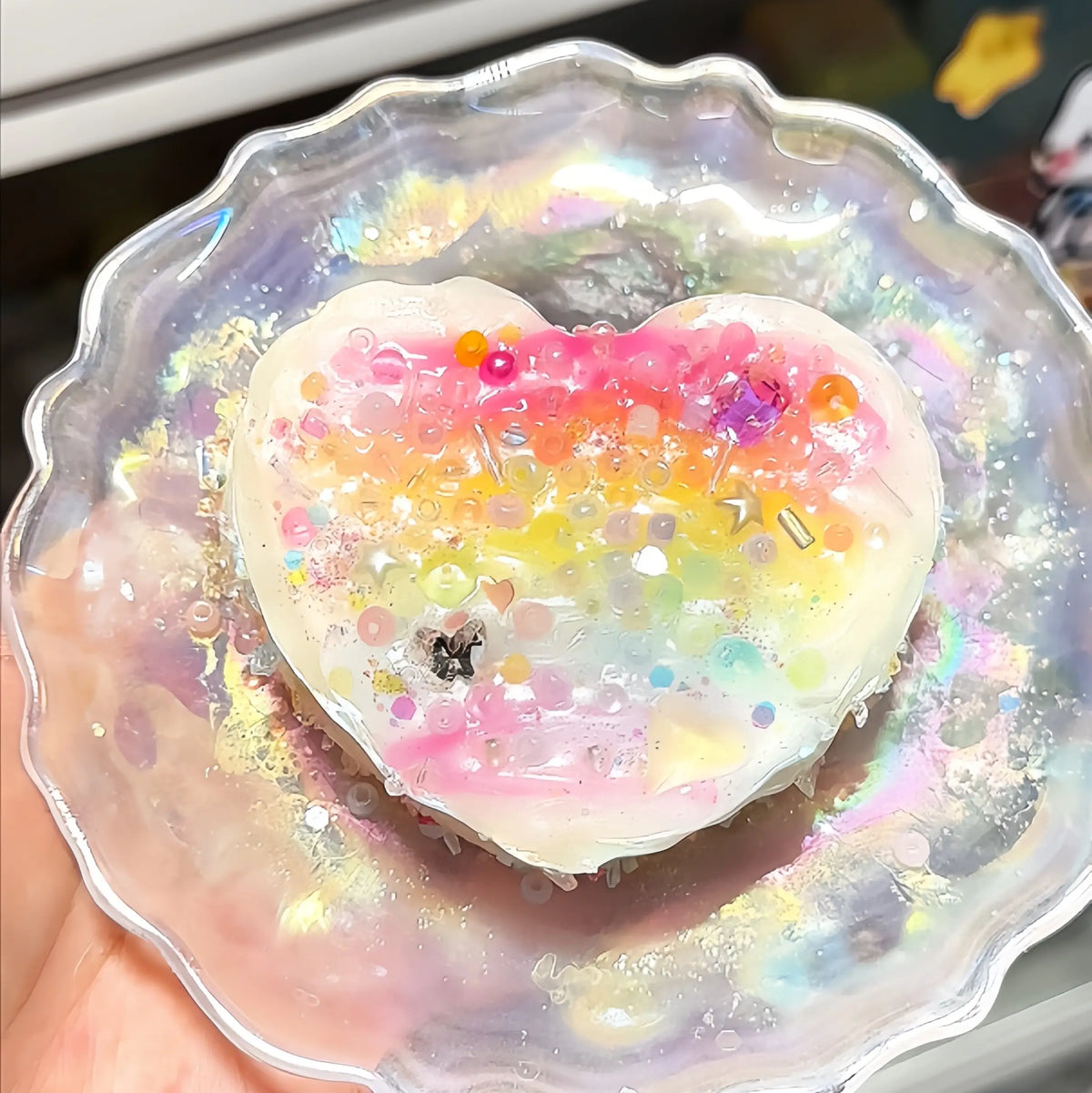Squishies de corazón y mini pelotas de arcoíris