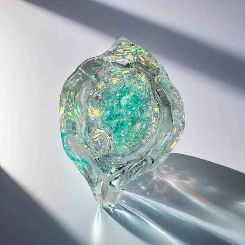 Squishy de concha con purpurina holográfica