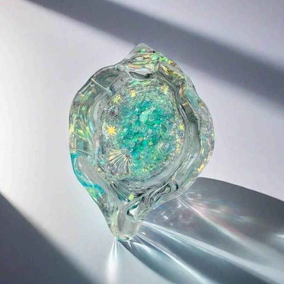Squishy de concha con purpurina holográfica